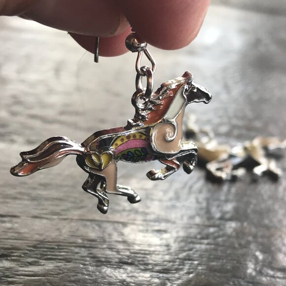 Equestrian Horse Enamel Dangle Earrings - Picture 4 of 4